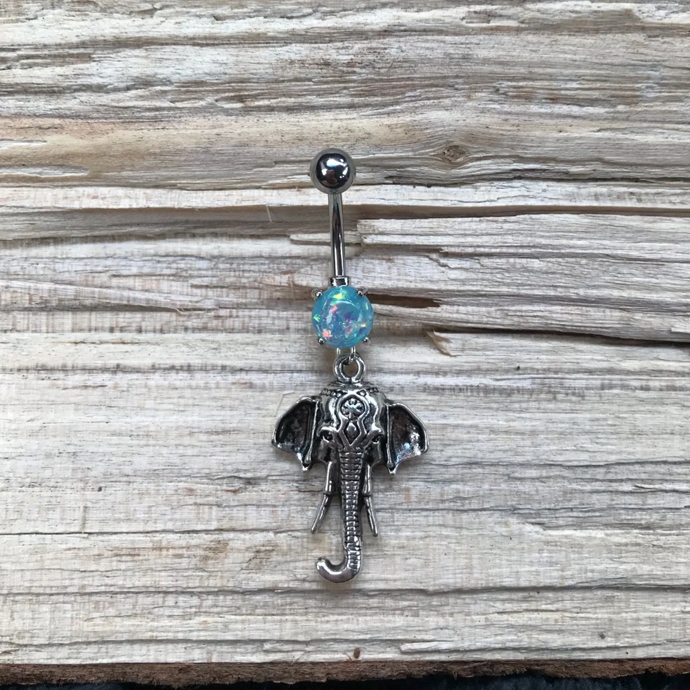 Blue Opal‎ Elephant Belly Button Ring